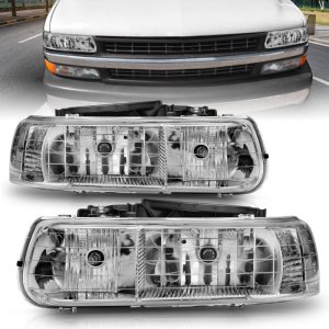 Chevrolet Silverado 1500 Crystal Headlights - ANZO - Clear Lens, Chrome Housing - Chrome - `99-`02
