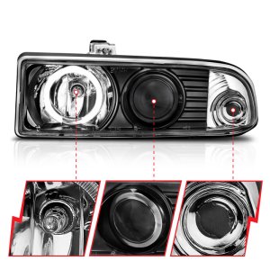 Chevrolet S10 Projector Headlights - ANZO - w/ Halo, Clear Lens, Pair, LED - Black - `98-`05 Chevrolet S10 Projector Headlights - ANZO - w/ Halo, Clear Lens, Pair, LED - Black - `98-`05