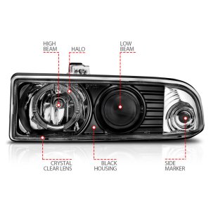 Chevrolet S10 Projector Headlights - ANZO - w/ Halo, Clear Lens, Pair, LED - Black - `98-`05 Chevrolet S10 Projector Headlights - ANZO - w/ Halo, Clear Lens, Pair, LED - Black - `98-`05