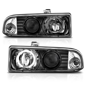 Chevrolet S10 Projector Headlights - ANZO - w/ Halo, Clear Lens, Pair, LED - Black - `98-`05 Chevrolet S10 Projector Headlights - ANZO - w/ Halo, Clear Lens, Pair, LED - Black - `98-`05