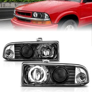 Chevrolet S10 Projector Headlights - ANZO - w/ Halo, Clear Lens, Pair, LED - Black - `98-`05