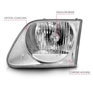 Ford F-150 Headlights - Front - ANZO - Crystal - Chrome - `97-`03