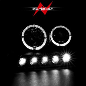 Ford F-150 Projector Headlights - ANZO - With Halo and LED - Black - `97-`03