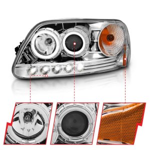 Ford F-150 Projector Headlights - ANZO - Halo and LED - Chrome - `97-`03