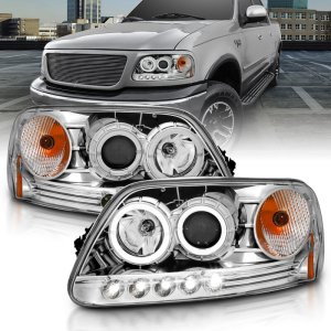 Ford F-150 Projector Headlights - ANZO - Halo and LED - Chrome - `97-`03