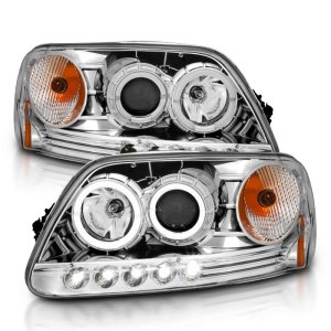 Ford F-150 Projector Headlights - ANZO - Halo and LED - Chrome - `97-`03