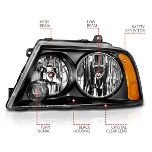 Lincoln Navigator Headlight Set - ANZO - Crystal - Clear Lens, Black Housing - Black - `03-`06
