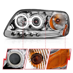 Ford F-150 Projector Headlights - ANZO - w/ Halo - Chrome - `97-`03