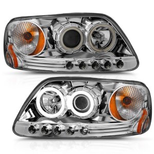 Ford F-150 Projector Headlights - ANZO - w/ Halo - Chrome - `97-`03