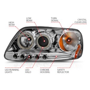Ford F-150 Projector Headlights - ANZO - w/ Halo - Chrome - `97-`03