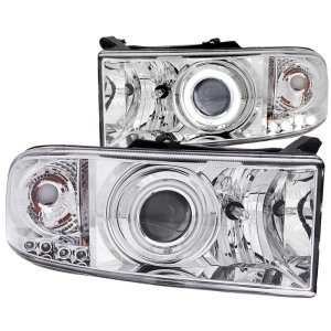 Dodge Ram Projector Headlights - ANZO - w/ Halo, Clear Lens, Chrome Housing - Chrome - `94-`01