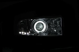 Dodge Ram Projector Headlights - ANZO - w/ Halo, Clear Lens, Chrome Housing - Chrome - `94-`01