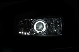 Dodge Ram Projector Headlights - ANZO - w/ Halo, Clear Lens, Chrome Housing - Chrome - `94-`01