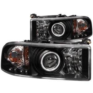 Dodge Ram Projector Headlights - ANZO - w/ Halo, Clear Lens, Black Housing - Black - `94-`01
