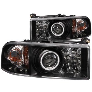 Dodge Ram Projector Headlights - ANZO - w/ Halo, Clear Lens, Black Housing - Black - `94-`01