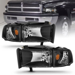 Dodge Ram Headlights - ANZO - Crystal with Clear Lens - Black - `94-`01