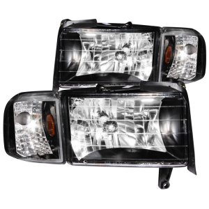 Dodge Ram Headlights - ANZO - Crystal with Clear Lens - Black - `94-`01