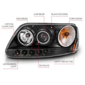 Ford F-150 Projector Headlights - ANZO - w/ Halo (CCFL) - Black - `97-`03 Ford F-150 Projector Headlights - ANZO - w/ Halo (CCFL) - Black - `97-`03