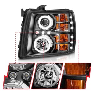 Chevrolet Silverado 1500 Projector Headlights - ANZO - w/ Halo Black - Black - `07-`13