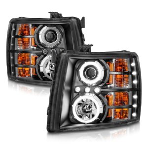 Chevrolet Silverado 1500 Projector Headlights - ANZO - w/ Halo Black - Black - `07-`13