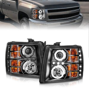 Chevrolet Silverado 1500 Projector Headlights - ANZO - w/ Halo Black - Black - `07-`13