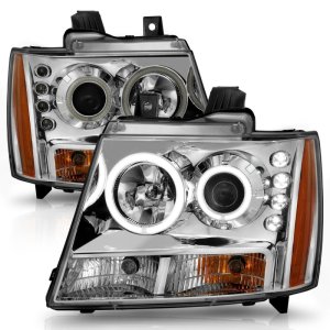 Chevrolet Avalanche Projector Headlights - ANZO - w/ Halo, Clear Lens, Chrome Housing, Pair, CCFL - Chrome - `07-`13