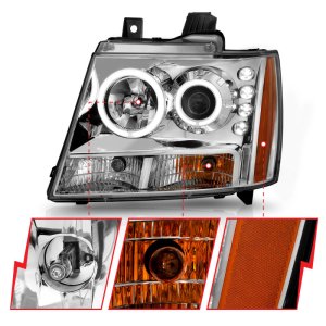 Chevrolet Avalanche Projector Headlights - ANZO - w/ Halo, Clear Lens, Chrome Housing, Pair, CCFL - Chrome - `07-`13