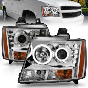 Chevrolet Avalanche Projector Headlights - ANZO - w/ Halo, Clear Lens, Chrome Housing, Pair, CCFL - Chrome - `07-`13