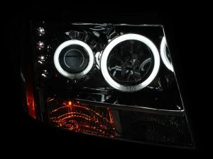 Chevrolet Avalanche Projector Headlights - ANZO - w/ Halo, Clear Lens, Chrome Housing, Pair, CCFL - Chrome - `07-`13
