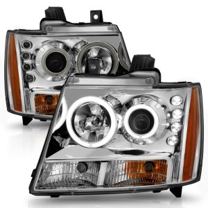 Chevrolet Avalanche Projector Headlights - ANZO - w/ Halo, Clear Lens, Chrome Housing, Pair, CCFL - Chrome - `07-`13