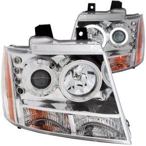 Chevrolet Avalanche Projector Headlights - ANZO - w/ Halo, Clear Lens, Chrome Housing, Pair, CCFL - Chrome - `07-`13