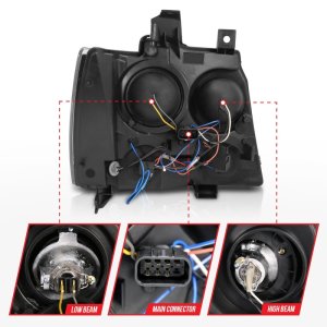 Chevrolet Avalanche Projector Headlights - ANZO - w/ Halo, CCFL - Black - `07-`13