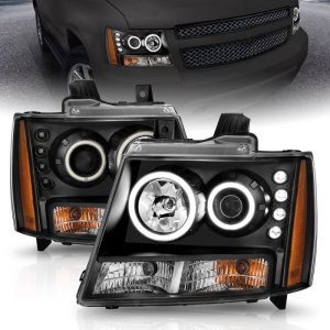 Chevrolet Avalanche Projector Headlights - ANZO - w/ Halo, CCFL - Black - `07-`13