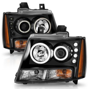Chevrolet Avalanche Projector Headlights - ANZO - w/ Halo, CCFL - Black - `07-`13