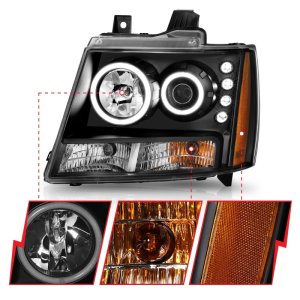 Chevrolet Avalanche Projector Headlights - ANZO - w/ Halo, CCFL - Black - `07-`13