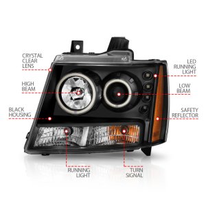 Chevrolet Avalanche Projector Headlights - ANZO - w/ Halo, CCFL - Black - `07-`13