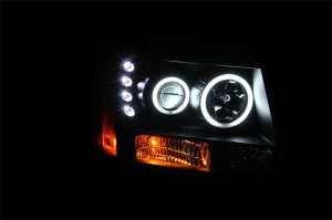 Chevrolet Avalanche Projector Headlights - ANZO - w/ Halo, CCFL - Black - `07-`13