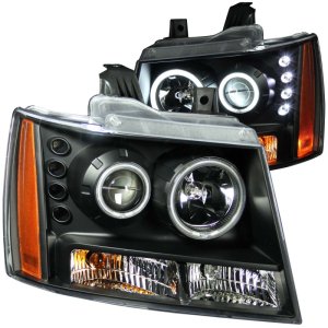 Chevrolet Avalanche Projector Headlights - ANZO - w/ Halo, CCFL - Black - `07-`13