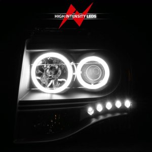 Ford Expedition Projector Headlights - ANZO - w/Halo, Clear Lens, Black Housing, CCFL - Black - `07-`14