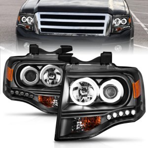 Ford Expedition Projector Headlights - ANZO - w/Halo, Clear Lens, Black Housing, CCFL - Black - `07-`14