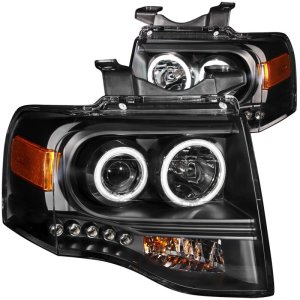 Ford Expedition Projector Headlights - ANZO - w/Halo, Clear Lens, Black Housing, CCFL - Black - `07-`14