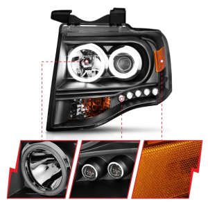 Ford Expedition Projector Headlights - ANZO - w/Halo, Clear Lens, Black Housing, CCFL - Black - `07-`14