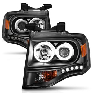 Ford Expedition Projector Headlights - ANZO - w/Halo, Clear Lens, Black Housing, CCFL - Black - `07-`14