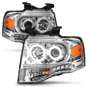Ford Expedition Projector Headlights - ANZO - w/Halo, Clear Lens, RX Halo, w/LED Parking/Projector/Halo - Chrome - `07-`14