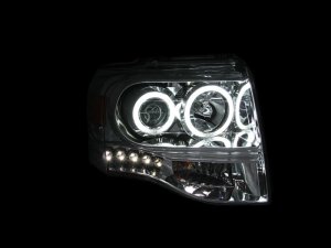 Ford Expedition Projector Headlights - ANZO - w/Halo, Clear Lens, RX Halo, w/LED Parking/Projector/Halo - Chrome - `07-`14