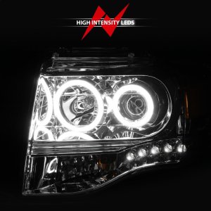 Ford Expedition Projector Headlights - ANZO - w/Halo, Clear Lens, RX Halo, w/LED Parking/Projector/Halo - Chrome - `07-`14