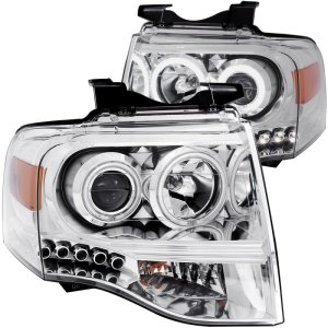 Ford Expedition Projector Headlights - ANZO - w/Halo, Clear Lens, RX Halo, w/LED Parking/Projector/Halo - Chrome - `07-`14