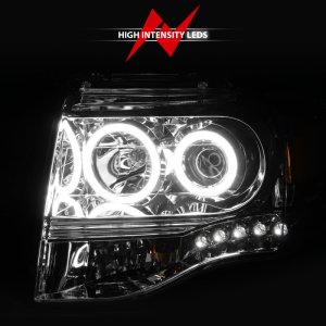 Ford Expedition Projector Headlights - ANZO - w/Halo, Clear Lens, RX Halo, w/LED Parking/Projector/Halo - Chrome - `07-`14