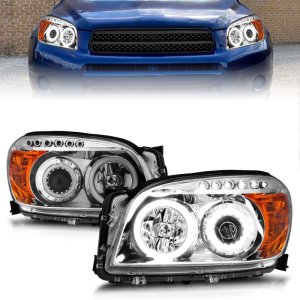 Toyota Rav4 Projector Headlights - ANZO - w/ Halo, Clear Lens - Chrome - `06-`08