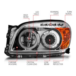 Toyota Rav4 Projector Headlights - ANZO - w/ Halo, Clear Lens - Chrome - `06-`08